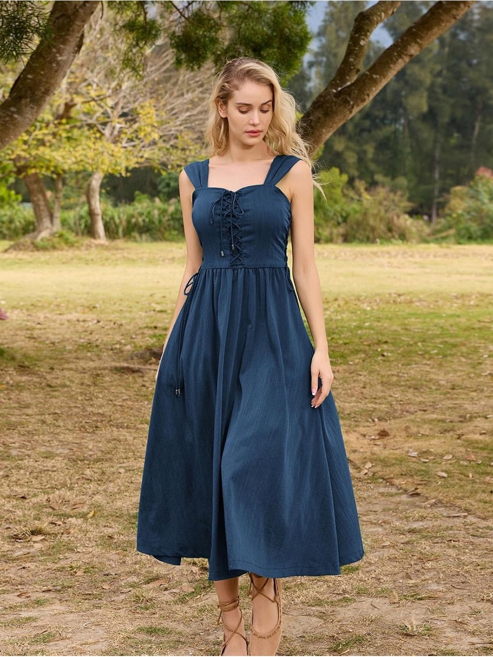NWT Scarlet Darkness Women Renaissance Summer Midi Dress in Blue - Size XL